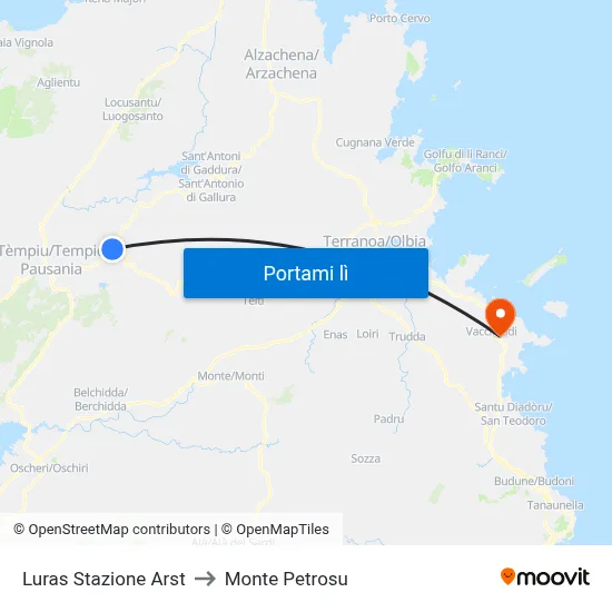 Luras Stazione Arst to Monte Petrosu map