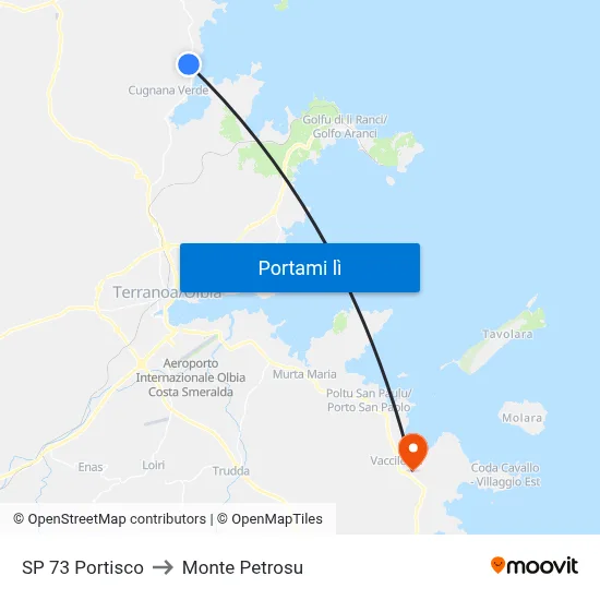 SP 73 Portisco to Monte Petrosu map