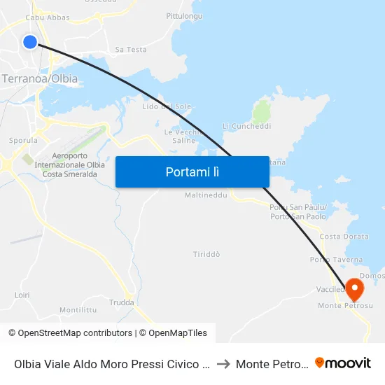 Olbia Viale Aldo Moro Pressi Civico 208 to Monte Petrosu map