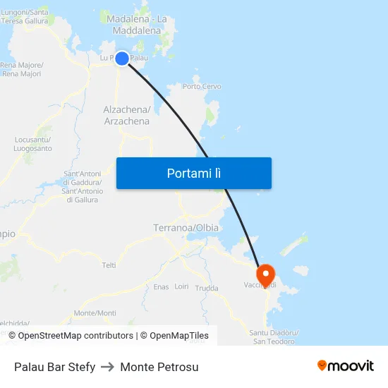 Palau Bar Stefy to Monte Petrosu map