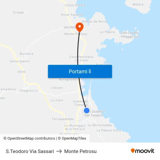 S.Teodoro Via Sassari to Monte Petrosu map