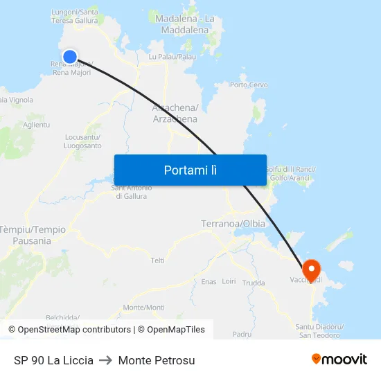 SP 90 La Liccia to Monte Petrosu map