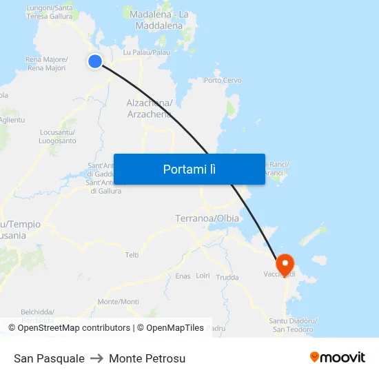 San Pasquale to Monte Petrosu map