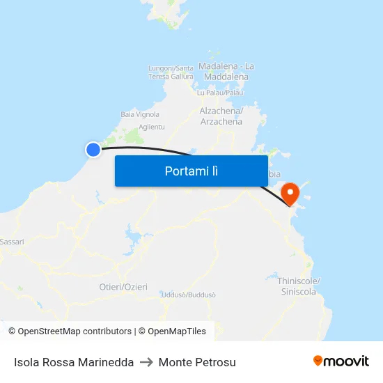 Isola Rossa Marinedda to Monte Petrosu map