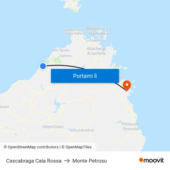 Cascabraga Cala Rossa to Monte Petrosu map
