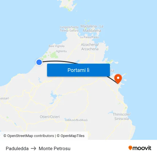 Paduledda to Monte Petrosu map