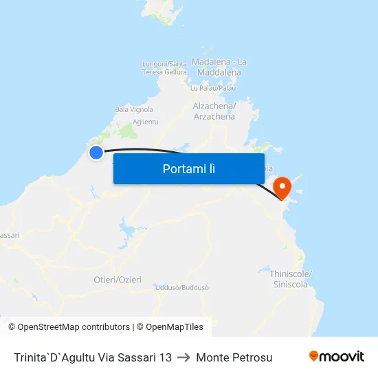 Trinita`D`Agultu Via Sassari 13 to Monte Petrosu map