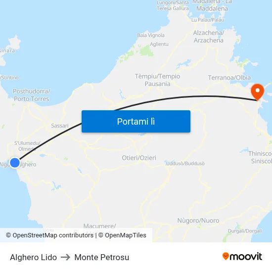 Alghero Lido to Monte Petrosu map