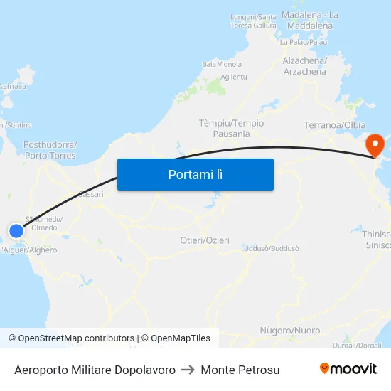 Aeroporto Militare Dopolavoro to Monte Petrosu map