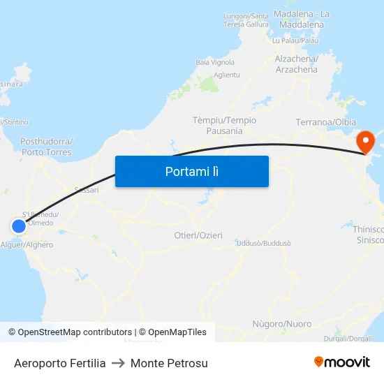 Aeroporto Fertilia to Monte Petrosu map