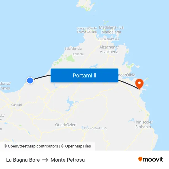 Lu Bagnu Bore to Monte Petrosu map