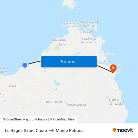 Lu Bagnu Sacro Cuore to Monte Petrosu map