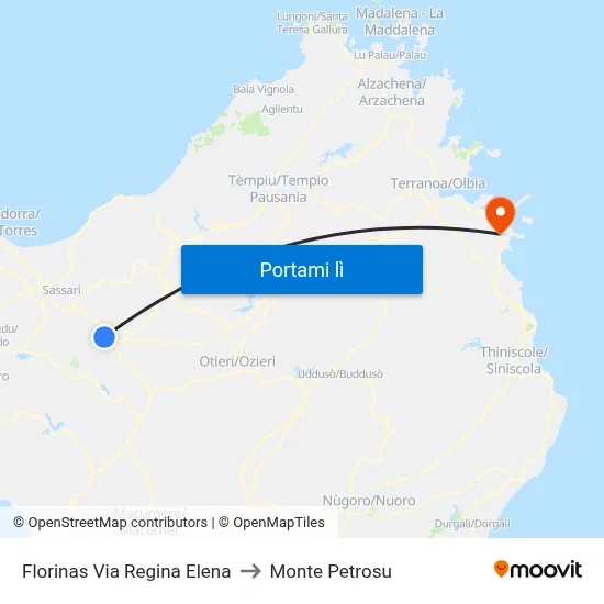 Florinas Via Regina Elena to Monte Petrosu map