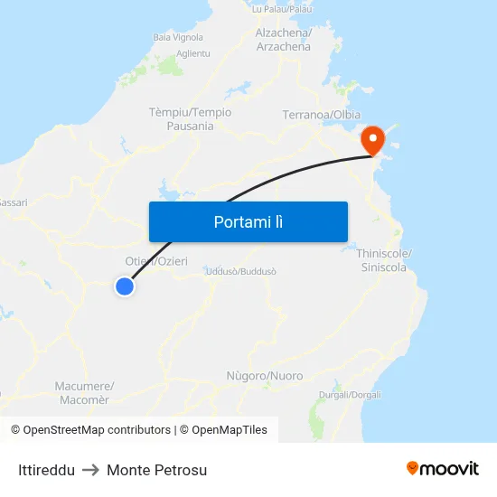 Ittireddu to Monte Petrosu map