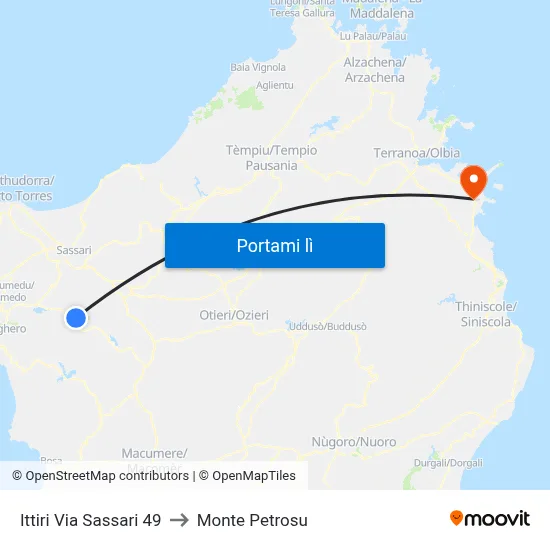 Ittiri Via Sassari 49 to Monte Petrosu map