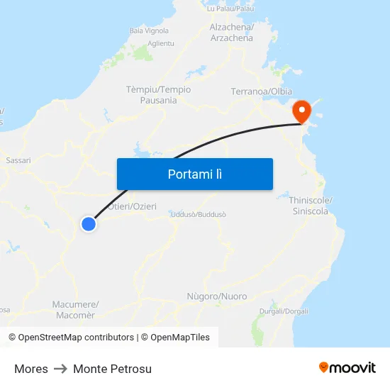 Mores to Monte Petrosu map