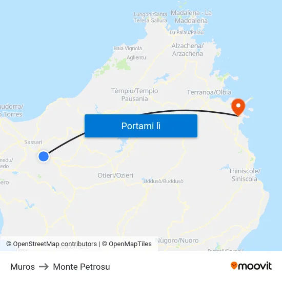 Muros to Monte Petrosu map