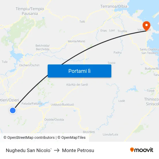 Nughedu San Nicolo` to Monte Petrosu map