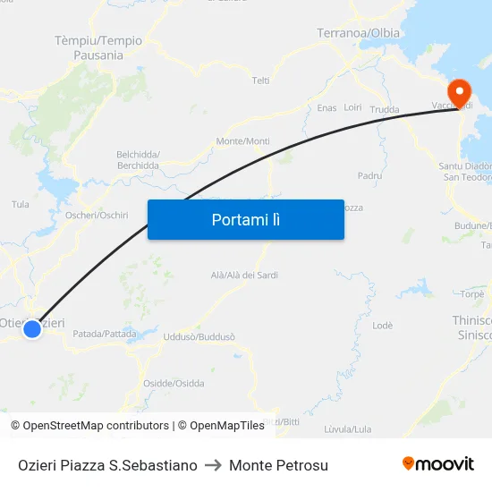 Ozieri Piazza S.Sebastiano to Monte Petrosu map