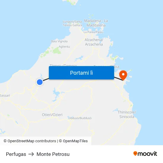 Perfugas to Monte Petrosu map