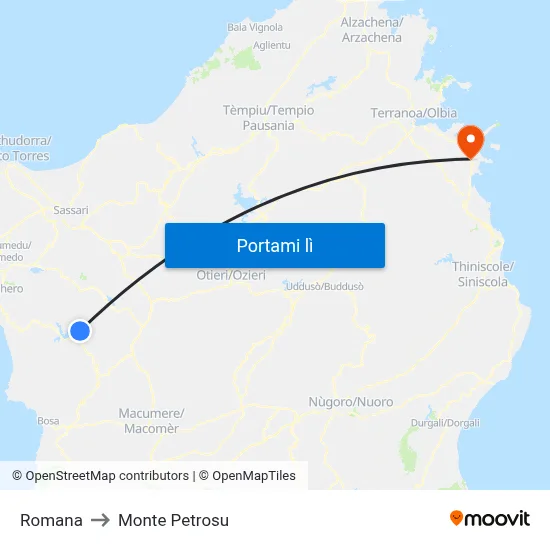 Romana to Monte Petrosu map