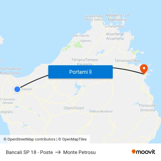 Bancali SP 18 - Poste to Monte Petrosu map