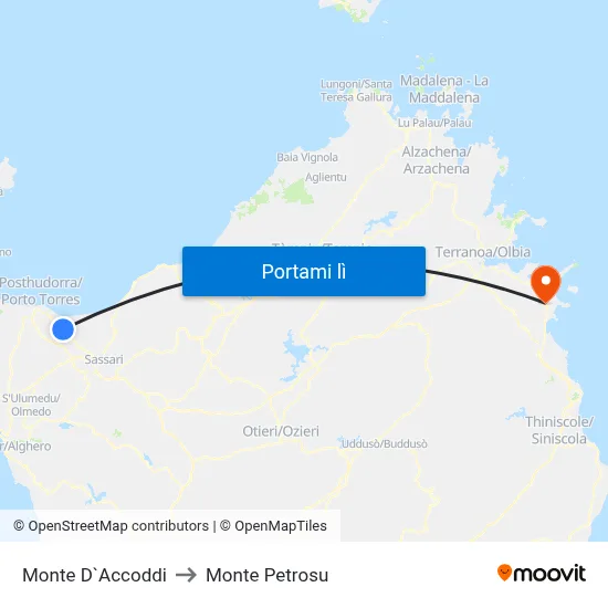 Monte D`Accoddi to Monte Petrosu map