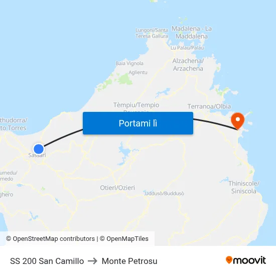 SS 200 San Camillo to Monte Petrosu map