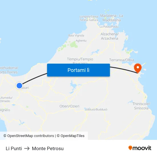 Li Punti to Monte Petrosu map