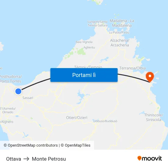 Ottava to Monte Petrosu map