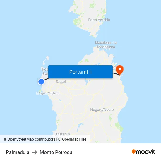 Palmadula to Monte Petrosu map