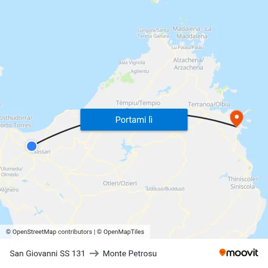 San Giovanni SS 131 to Monte Petrosu map