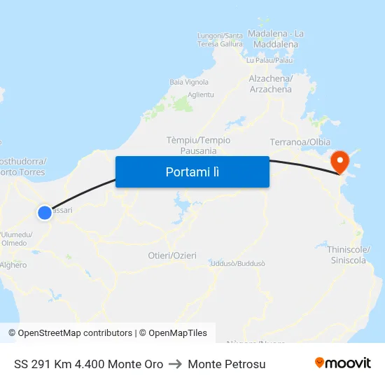SS 291 Km 4.400 Monte Oro to Monte Petrosu map