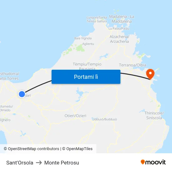 Sant'Orsola to Monte Petrosu map