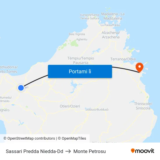 Sassari Predda Niedda-Dd to Monte Petrosu map