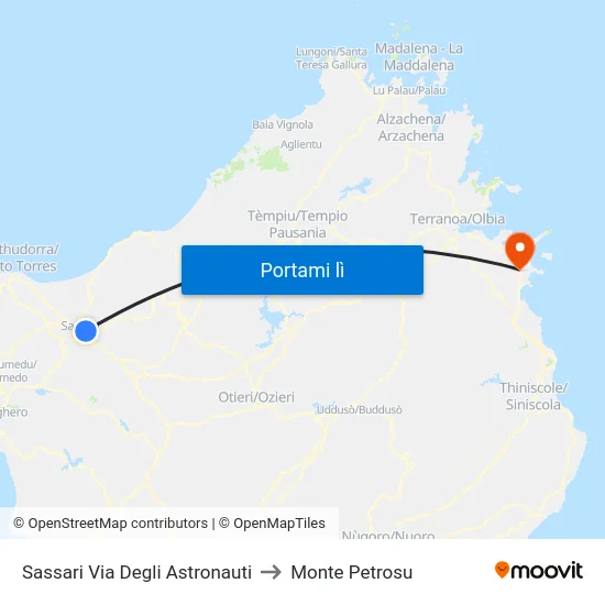 Sassari Via Degli Astronauti to Monte Petrosu map