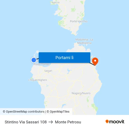 Stintino Via Sassari 108 to Monte Petrosu map