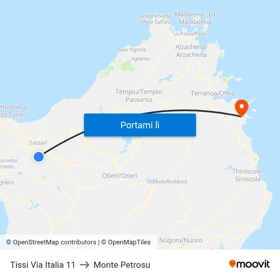 Tissi Via Italia 11 to Monte Petrosu map