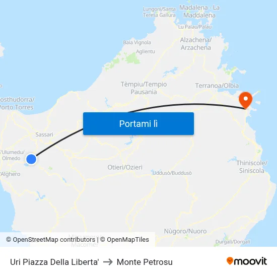 Uri Piazza Della Liberta' to Monte Petrosu map