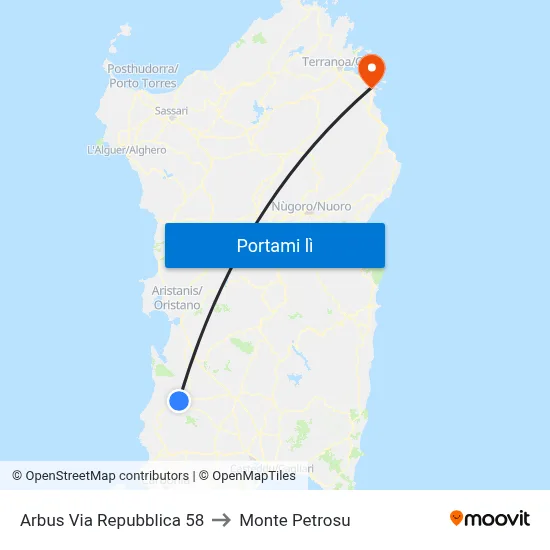 Arbus Via Repubblica 58 to Monte Petrosu map
