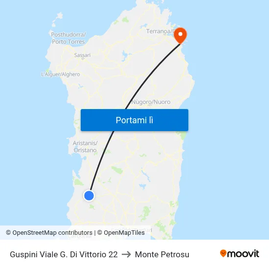 Guspini Viale G. Di Vittorio 22 to Monte Petrosu map