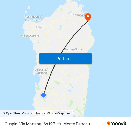 Guspini Via Matteotti-Ss197 to Monte Petrosu map
