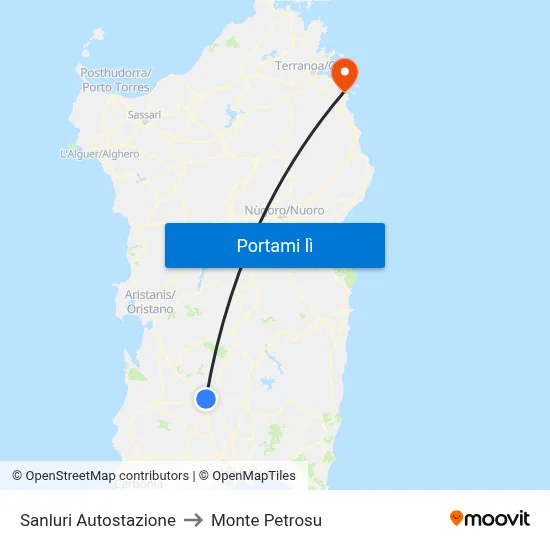 Sanluri Autostazione to Monte Petrosu map