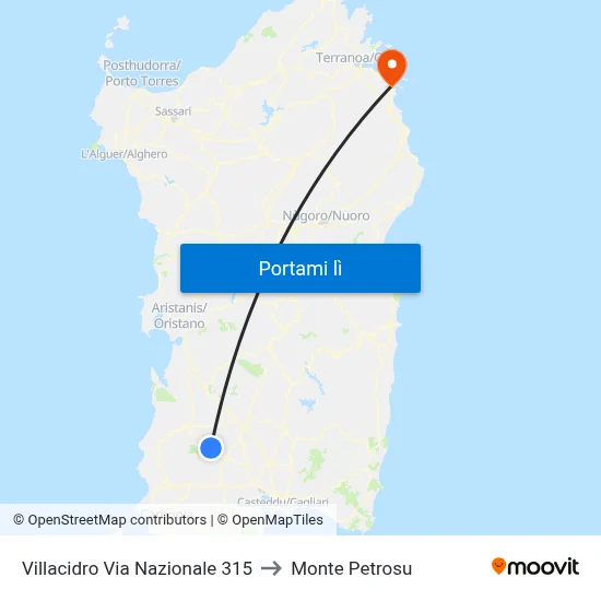 Villacidro Via Nazionale 315 to Monte Petrosu map