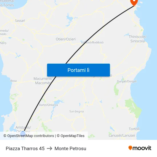 Piazza Tharros 45 to Monte Petrosu map