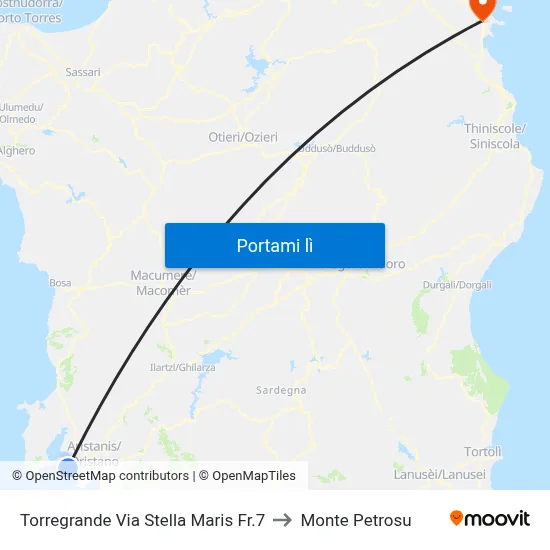 Torregrande Via Stella Maris  Fr.7 to Monte Petrosu map