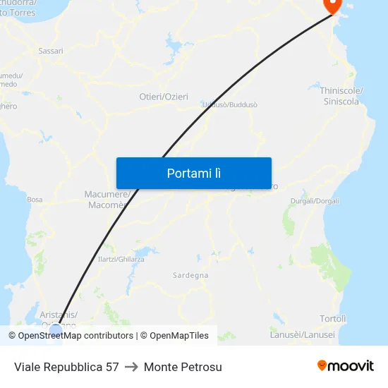 Viale Repubblica 57 to Monte Petrosu map