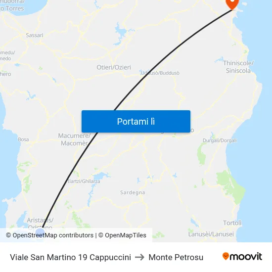 Viale San Martino 19 Cappuccini to Monte Petrosu map