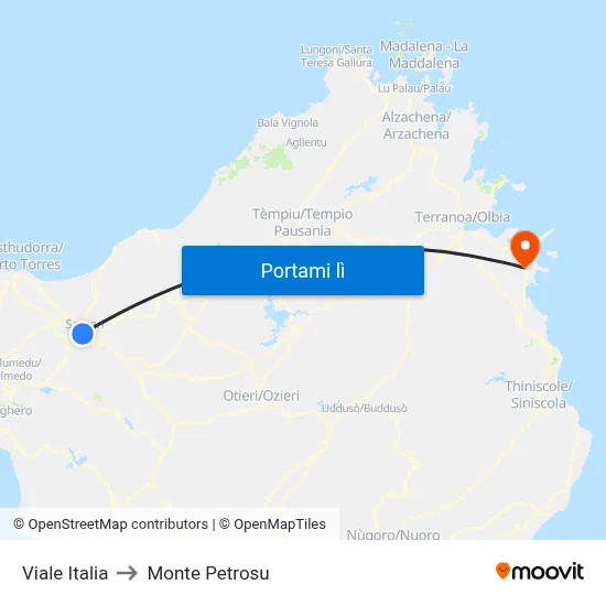 Viale Italia to Monte Petrosu map