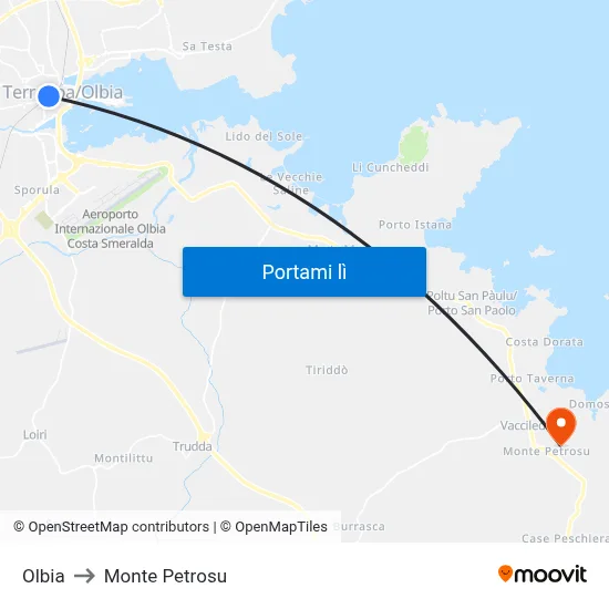 Olbia to Monte Petrosu map